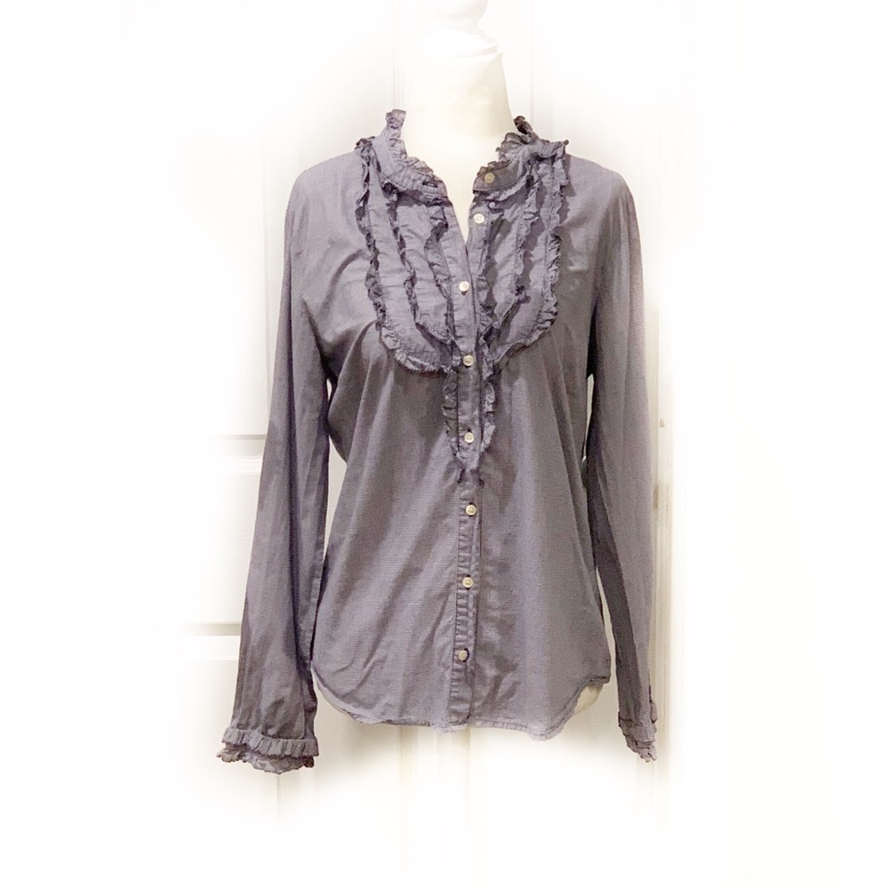 J. Crew Gingham Ruffle Front Button Down - image 5